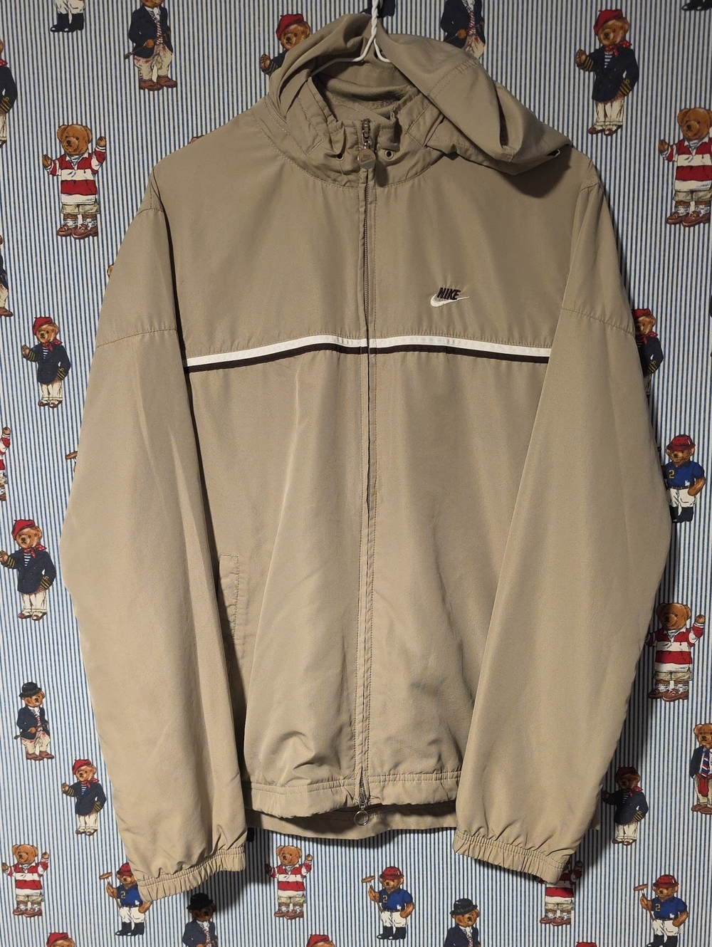 Nike Men's Hooded Windbreaker Zip Up Jacket Tan Mens Medium